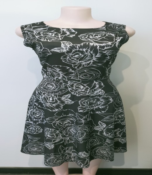Black White Rose Outline Dress