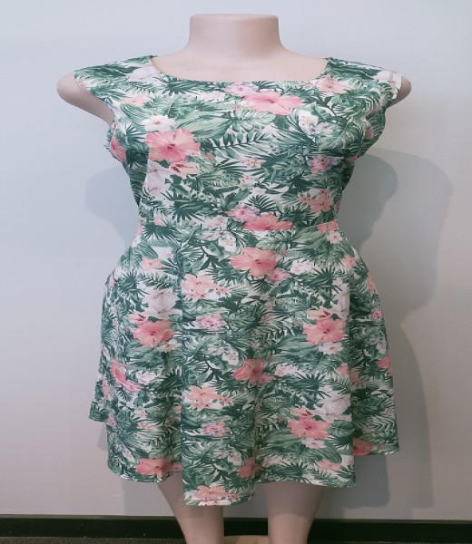 Green Pink Palms Floral Dress