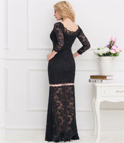 Ballgown. Black Lace 3Quater Sleeve