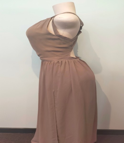 Ballgown. Tan Chiffton Crossback