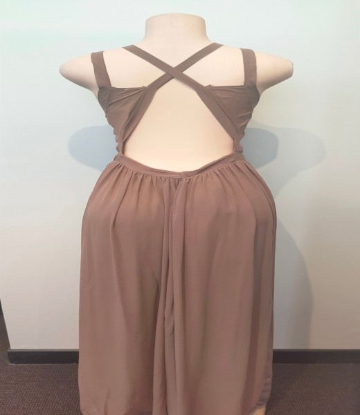 Ballgown. Tan Chiffton Crossback