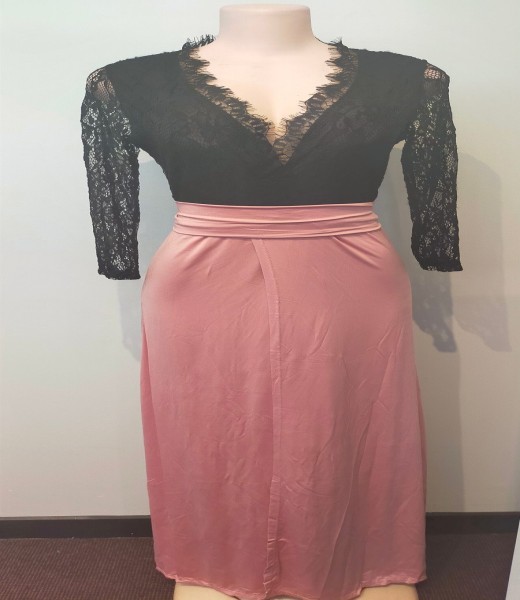 Ballgown 3Quater Black Lace sleeve Top w Dusty Pink Botton and Tie