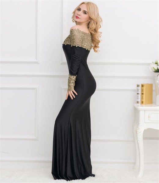 Ballgown Black Off Soulder Gold Lace