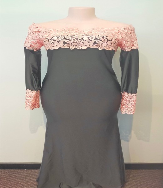 Ballgown Black Off Soulder Peach Lace