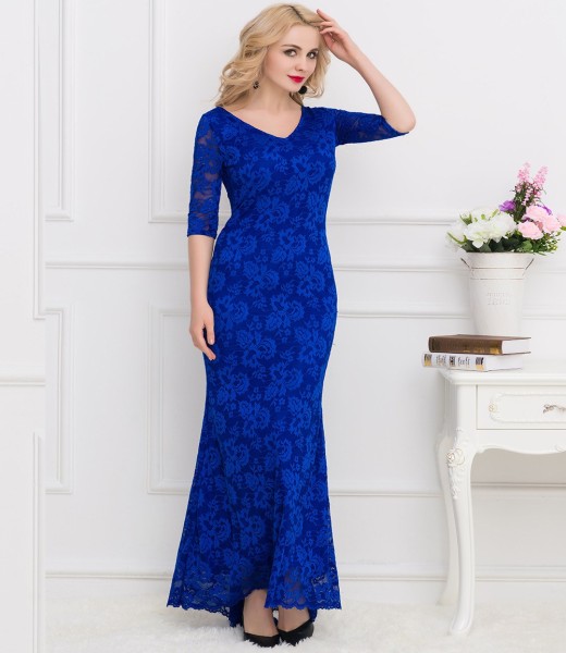 Ballgown Blue Lace 3Quater Sleeve