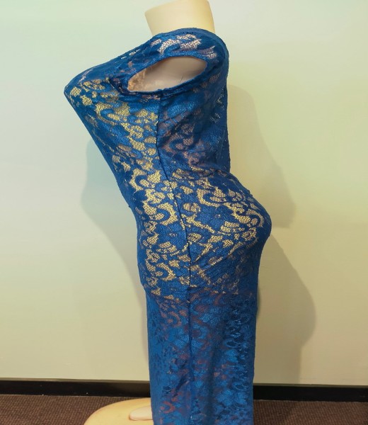 Ballgown Blue Lace with Skin clolur slip
