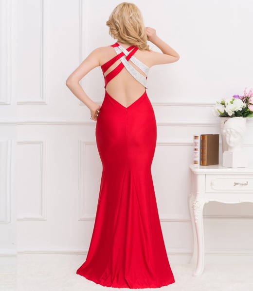 Ballgown Red. Jeweled Crossback