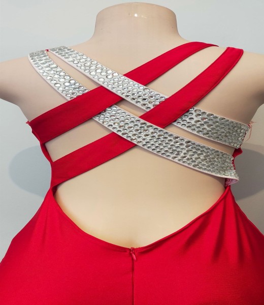Ballgown Red. Jeweled Crossback
