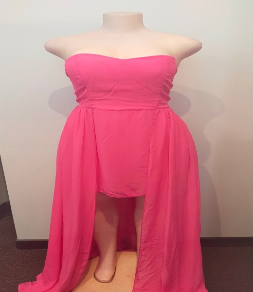 Ballgown Short Hot Pink Strapless w Train