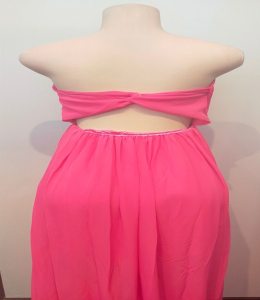 Ballgown Short Hot Pink Strapless w Train