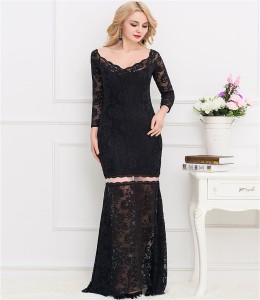 Ballgown. Black Lace 3Quater Sleeve