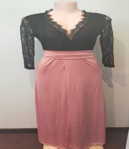 Ballgown 3Quater Black Lace sleeve Top w Dusty Pink Botton and Tie