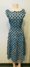 Cream Dress Black / Blue Dot Pattern