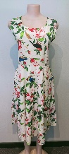 Cream Dress / Birds Red Flowers