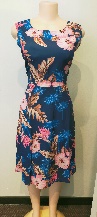 Blue Dress / Pink Hawaiian Flowers