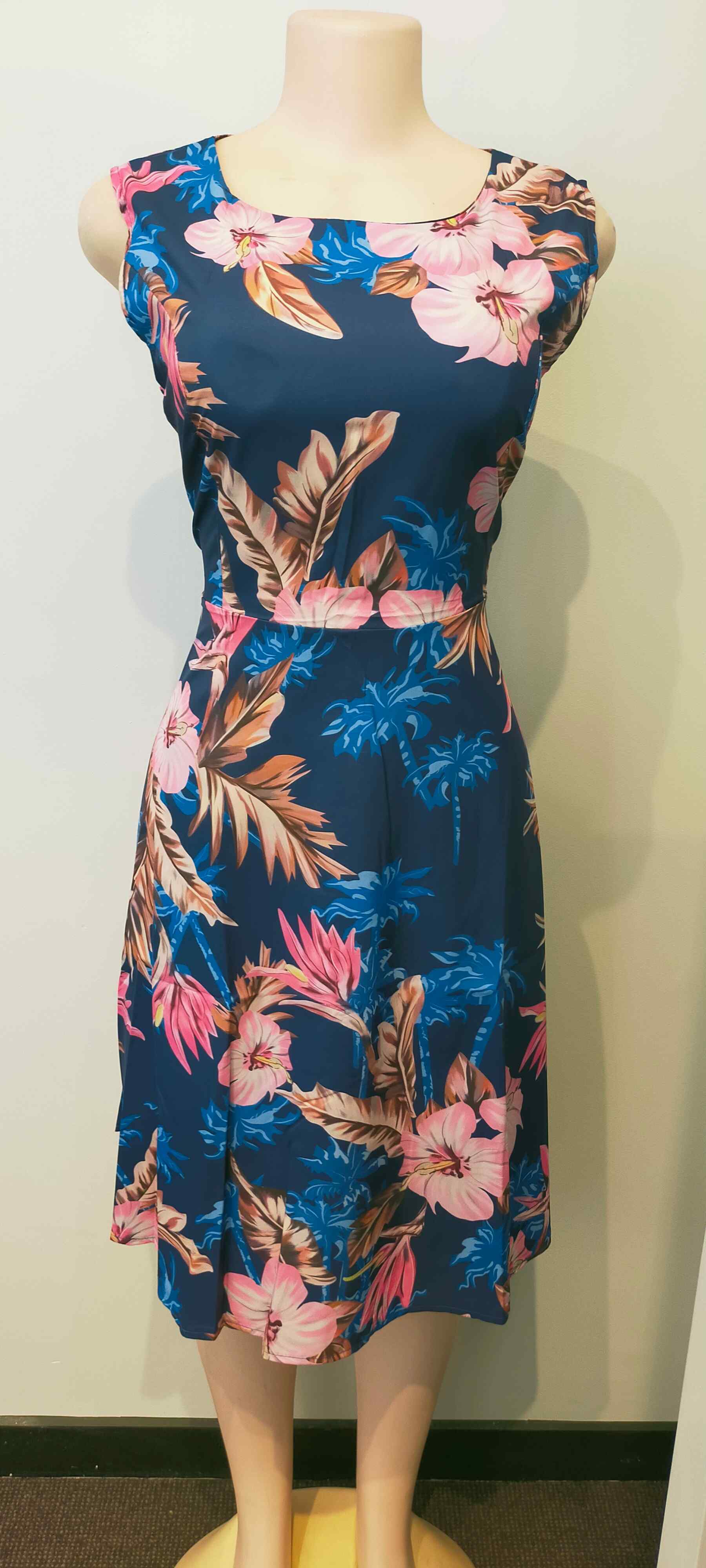 Blue Dress / Pink Hawaiian Flowers