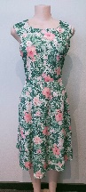 Green Palms / Pink Flowers Dress