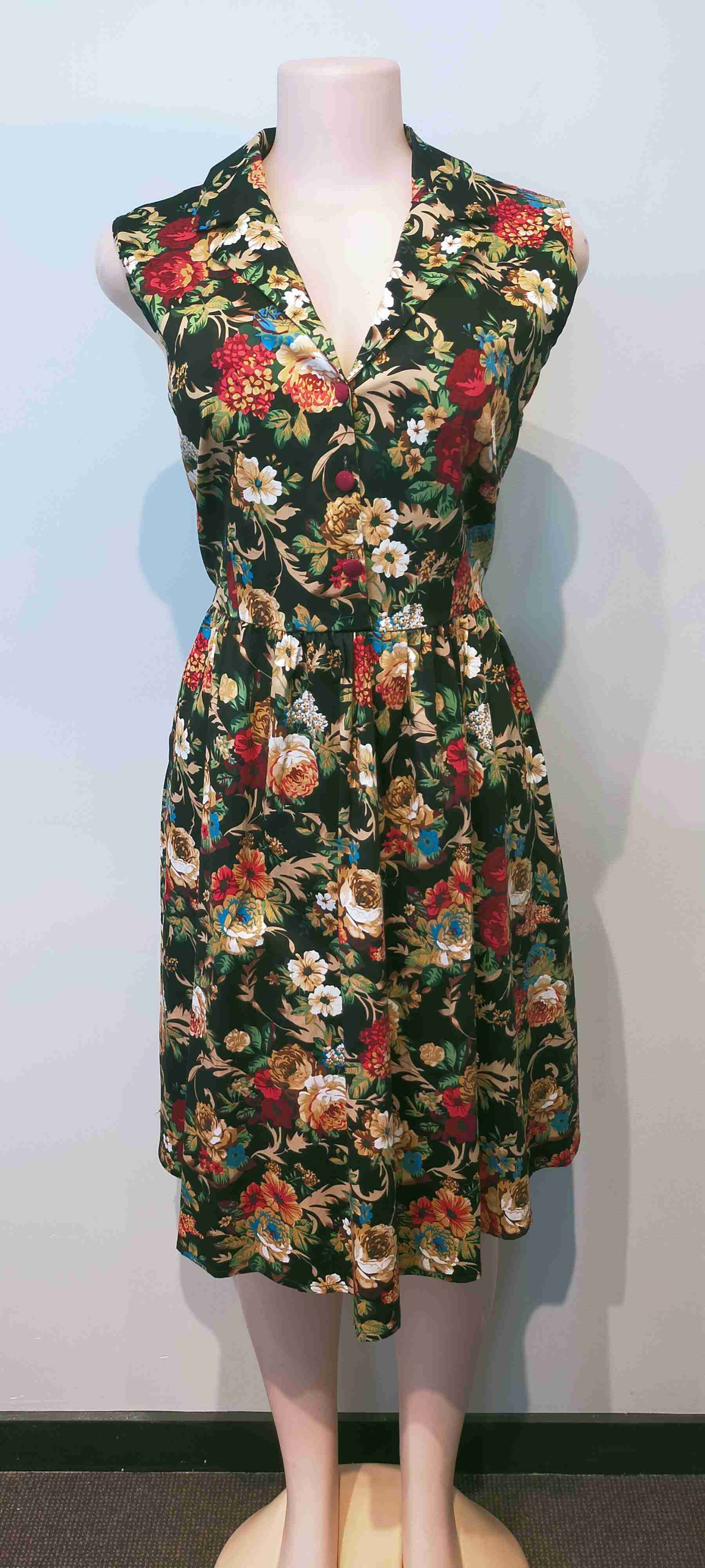 Black Cotton Dress with Brown & Red Flowers (2 styles)