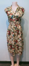 Tan Cotton Dress with Brown & Red Flowers