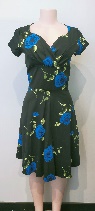 Black Cotton Dress with Blue Roses