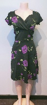 Black Cotton Dress with Purple Roses