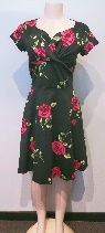 Black Cotton Dress with Red Roses