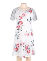 Dress  --  White Short Stripped Sleeves / Red Roses
