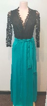 Black Lace Top / 3/4 sleeves / Turquoise bottom & tie