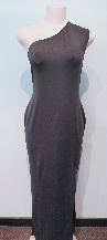 Black / Diagonal Shoulder / Floor Length