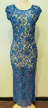 Blue Lace / Sleeveless / Tan Lining / Floor Length