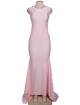 Baby Pink / Sparkle back straps, Bow / Floor Length w train