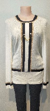White Knit Top / w Black & Gold Detail