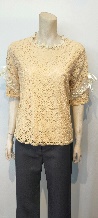 Tan Lace Top / Short Sleeve (with&without Ribbon)